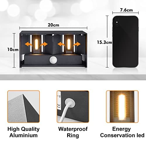CELAVY LED Applique Murale Extérieur Intérieur avec Détecteur de Mouvement, IP65 Étanche Luminaire Extérieure, Moderne Lampe Mural 3000K, Réglable Éclairage Lumière d'Extérieur, Anthracite