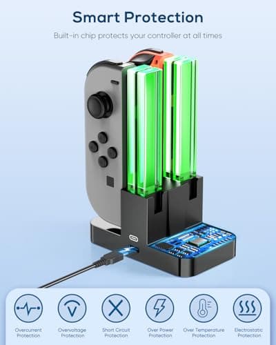 FYOUNG 4 en 1 Chargeur pour Compatible avec Joy Con pour Switch & OLED Model, Station de Charge pour Pro Manettes