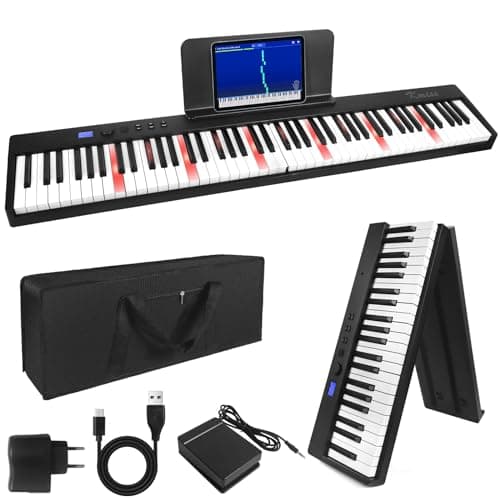 Clavier de piano pliant Kime, clavier électrique Piano 88 touches Clavier pliable de piano numérique semi-pondéré avec pédale de sustain Bluetooth MIDI, porte-feuille de musique, sac de transport