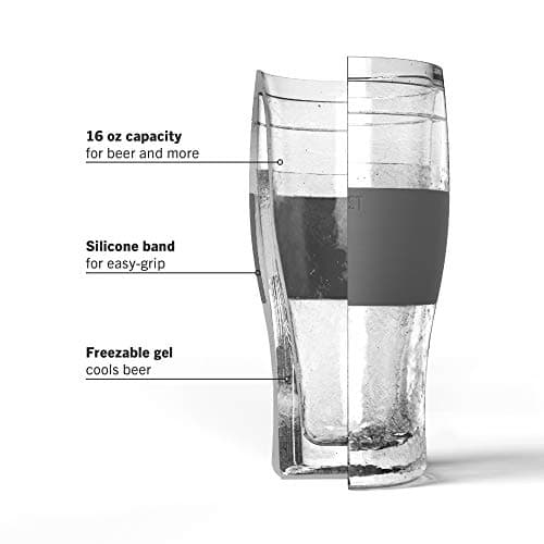 Host Freeze - Lot de 2 Verres à bière de 47 cl, Verres à Pinte à Double paroi Plastique Contenant Un Gel réfrigérant, Gris