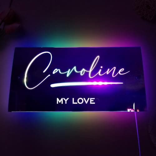 Smile lab Miroir LED Personnalisé avec Nom, Miroir Mural pour Chambre et Salon, Veilleuse Nom Personnalisée, Idée Cadeau pour Noël et Anniversaire, Parfait pour Les Mères, Les Épouses