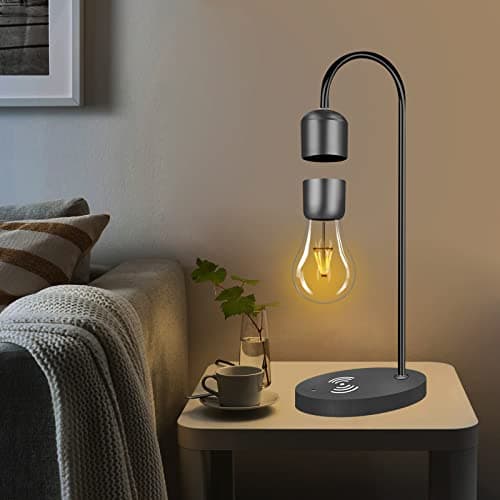 Floatidea Lampe de Bureau Magnétique à Lévitation Ampoule LED Cadeaux Uniques Lumière de Nuit Décoration de à la Maison Jouets de Bureau Avec Socle de Recharge Sans Fil (Apple/Android)