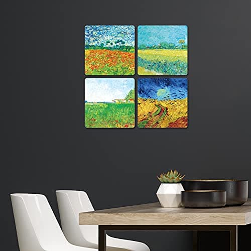 Giallobus - 4 carrés Multi-Panneaux - Vincent Van Gogh - Les Plus Belles œuvres de Van Gogh - Collection 4 - Bois MDF - 29,7x29,7 - x 4 pièces