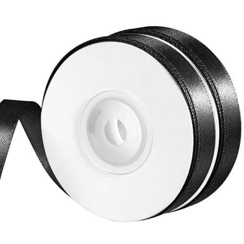 2 Rouleaux Ruban Noir, 12mm X 22m Ruban Satin Noir Ruban de Satin, Ruban Couture pour Emballage Cadeau Bouquet Gâteau Décoration Halloween Noël Fête