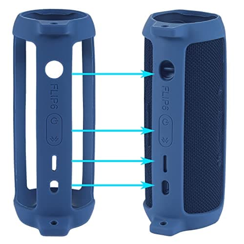 co2CREA Housse en Silicone Compatible Speaker Case pour JBL Flip 6 Enceinte Bluetooth Portable.Comprendre Mousqueton à Crochet +Bandoulière +Silicone(Haut-Parleur Non Inclus) (Bleu)