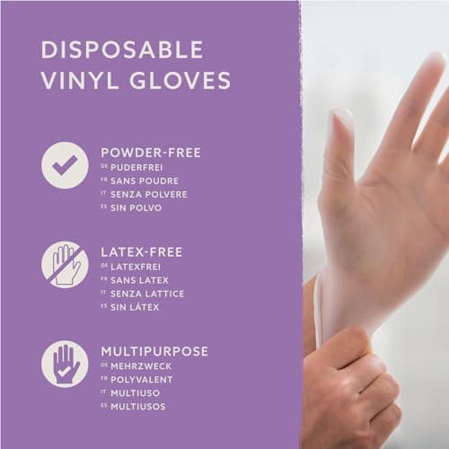by Amazon - Gants en vinyle jetables, Taille L, lot de 100, Transparent
