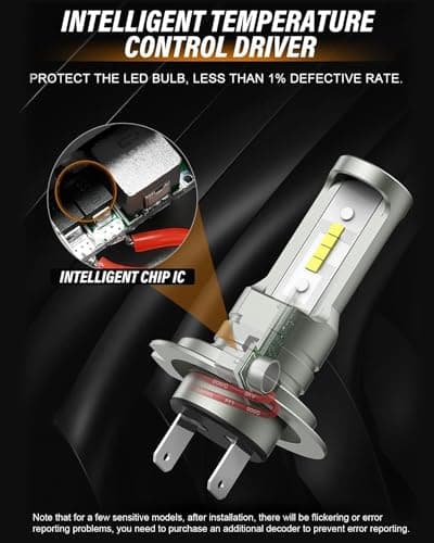 Pulilang Ampoules H7 LED, 55W 12000LM 6500K Blanc 300% de luminosité, Anti Erreur Canbus, 1:1 Mini Taille Non Polarité pour Remplacement de Phare Halogène de Voiture et Moto, 2 Lampe
