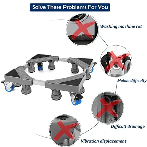 NIUXX Base de Réfrigérateur Machine à Laver Réglable 41.5cm-65cm Socle Linge Base de Sèche-linge avec 4 Roues et 8 Pieds, Réduction du Bruit Antichoc Effet Sèche-Linge