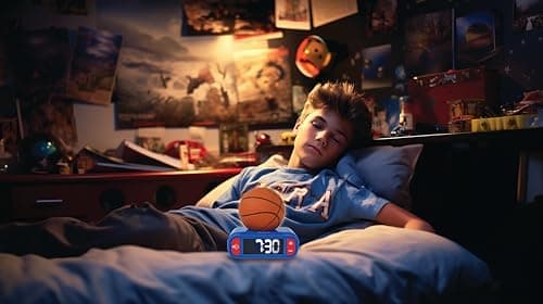Lexibook, Basketball, Réveil veilleuse Ballon de Basket, Sons et mélodies, Ecran LCD rétro-éclairé, Lumineux, Snooze, Bleu / orange, RL800BA