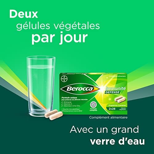 Berocca® Immunité Défense - Préparez vos défenses naturelles - Echinacée, Vitamine D, Vitamine C, et Zinc - Souche microbiotique- Complément alimentaire - 112 comprimés (2x56) - Fabriqué en France