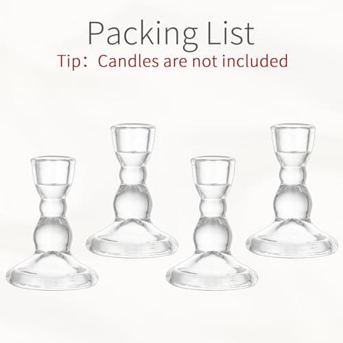 Inweder Bougeoirs en Verre pour Bougies Coniques: 2 Pcs Porte-Bougies Transparent en Vrac pour Centre de Table Bougeoir Vintage Chandelier Moderne pour Mariage, Noël ou Décoration de la Maison