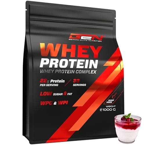 Whey Protein Complex - 1000 g (Semoule au lait avec des Cerises) - Avec part d'isolat - Protéine soluble instantanée en poudre avec BCAA & EAA - German Elite Nutrition