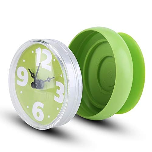 Horloge Murale à Aspiration étanche, Petite Horloge de Type pointeur Traditionnel, Fixation Facile au Mur/Miroir/Verre de la Salle de Bain, pour Salle de Bain/Cuisine(Vert)