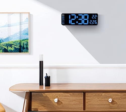 iTOMA Horloge numérique, 13 "Grand écran LED Horloge Murale pour la décoration de Salon, réveil, minuterie, 12 / 24h, Grande Horloge à Gradation Automatique de luminosité avec Date/température 6629