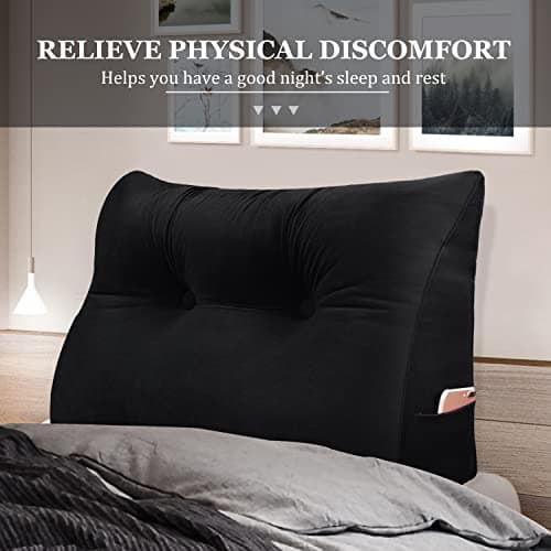 Rucener Coussin CompenséTriangulaires Coussin Dossier Canapé Oreiller de Lecture Gros Coussin de Canapé Coussin Tete de Lit A Une Variété D'utilisations Le Noir 60CM