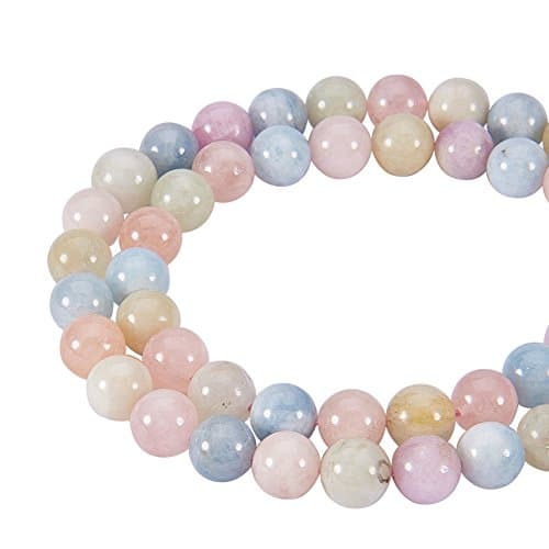 nbeads 48 Pcs Perles en Pierre Naturelle, 8 mm Perles en Morganite Naturelle Rondelle Perle Ronde Brins Perles d'Espacement pour Bracelets Colliers Fabrication de Bijoux et Artisanat, Trou : 1 mm