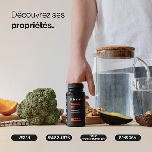 Vitamine B12 1000 mcg - 450 Comprimés Végans (+ 1 An) - Vit B12 Méthylcobalamine Hautement Biodisponible - Pour l'Énergie, l'Immunité et la Fatigue - Pour Végans, sans Additifs et Sans Gluten