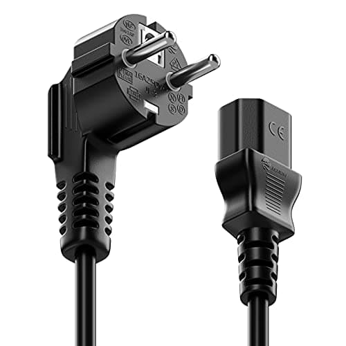 deleyCON 10m Câble d'alimentation Contact de Protection Fiche Type F (CEE 7/4) Coudé à 90° vers Le Connecteur d'alimentation C13 Connecteur Femelle PC Moniteur d'Ordinateur Imprimante Beamer - Noir