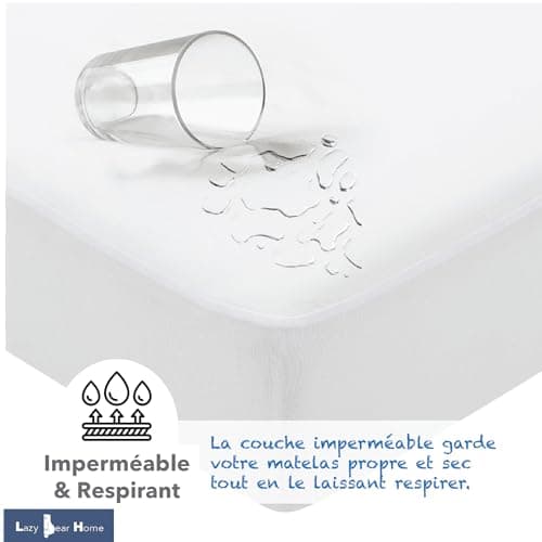 Lazy Bear Home | Protège Matelas 140x190/200 cm Imperméable Jersey 100% Coton, Alèse Drap Housse Grand Bonnet 30 cm | Marque Française, Fabriqué UE