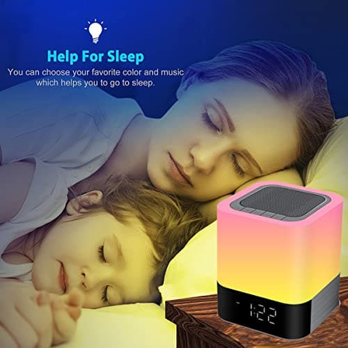 Enceinte Bluetooth Portable Enceintes Reveil Enfant Lumineux, Lampe de Chevet Chambre Veilleuses avec 48 Couleur pour Enfants Decoration Ado Chambre Salon, Idée Cadeau pour Femme Fille Homme Garcon