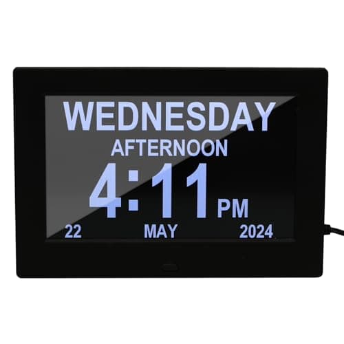 ALLOMN Grande horloge numérique avec calendrier et date de 17,8 cm avec jour et date pour les personnes âgées, montre Alzheimer avec 12 options d'alarme pour personnes âgées, malvoyantes, perte de