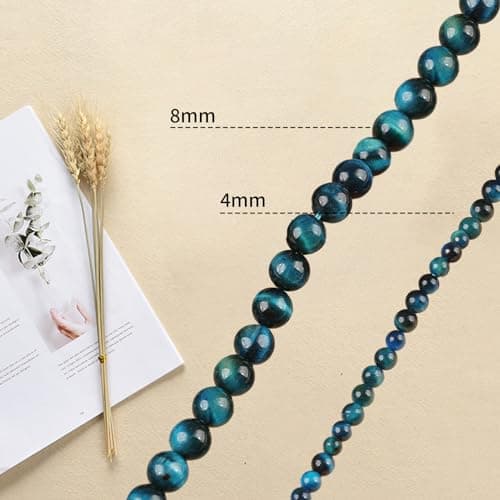 Perles bleues d'oeil de tigre, perles d'espacement rondes de pierre gemme de pierre naturelle pour l'accessoire de fabrication de bracelet de bijoux à bricoler soi-même(8mm【48pcs/string】)