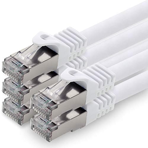 1,0 m - blanc - paquet de 5 câbles réseau CAT.7 câble patch SFTP PIMF LSZH câble Gigabit Lan câble brut cat7 10 Gb avec connecteur RJ45 Cat6a compatible avec CAT5 CAT6 cat7 cat8