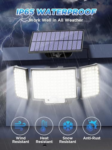 SIGRILL Lampe Solaire Exterieur Detecteur de Mouvement, 212 LED Lumière Solaire Extérieure avec Télécommande, Projecteur Solaire avec Éclairage à 340°, IP65 Étanche (1 Pièce - Lumière Froide)