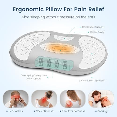 Elegear Oreiller Memoire Forme Cervical Ergonomique avec Support à Ressorts Oreiller Ergonomique Cervical Anti Ronflement Taie d'oreiller Rafraîchissante 60 x 40 x 10cm