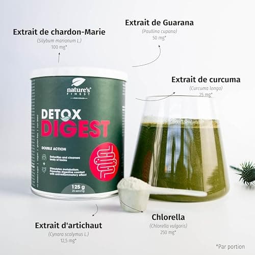 Nature's Finest Detox Digest | Formule 2 en 1 pour une meilleure digestion et un corps purifié | Triple pouvoir détoxifiant du chardon-Marie, de l'extrait d'artichaut et de la chlorella