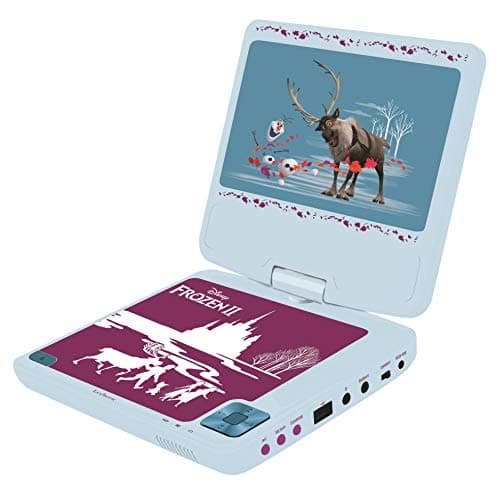 Lexibook Lecteur DVD Portable Disney, Reine des neiges, secteur ou piles, prise écouteurs, entrée line-in, bleu ciel