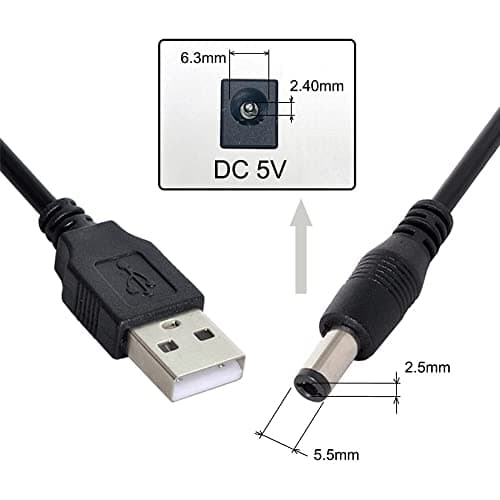 Jser Câble de charge USB 2.0 type A mâle vers prise d'alimentation 5,5 x 2,5 mm CC 5 V 80 cm