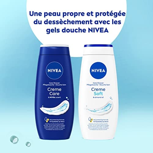 NIVEA Lot Crèmes douche Soin (6 x 250 ml), enrichie à la Vitamine C & E et Huile d'Amande douce, Soin corps hydratant qui nettoie respecte et renforce le microbiome pour peaux sèches