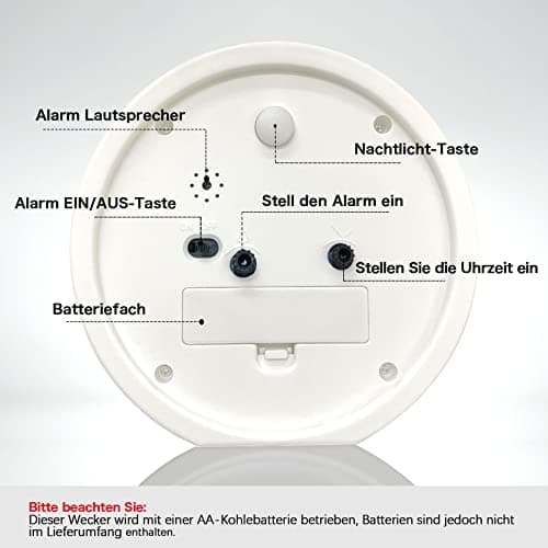 Idota Réveil éducatif pour enfants, sans tic-tac, espace, astronaute, réveil analogique, rond, caricature, réveil, pour garçons, filles, réveil à piles (sans batterie) - Blanc