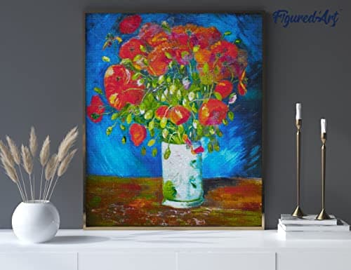 Figured’Art Diamond Painting Broderie Diamant 40x50cm Toile Entière Roulée avec Strass Perles Carrés - Vase avec Coquelicots Van Gogh - Kit Complet 5D DIY Activité Manuelle Loisirs Créatifs Adultes