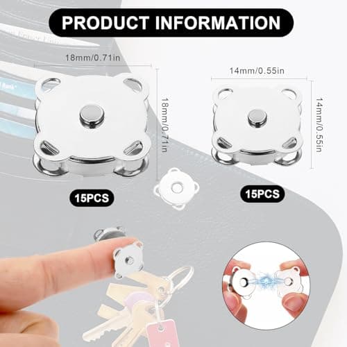 MisFun 30 Piecès Bouton Pression Aimanté, Fermoir Magnétique Bouton, Aimant Couture, Bouton Pression à Coudre, 14 mm et 18 mm, Pour Sacs à Main, Manteaux, Vestes, Coupe Vent, Sac à Dos