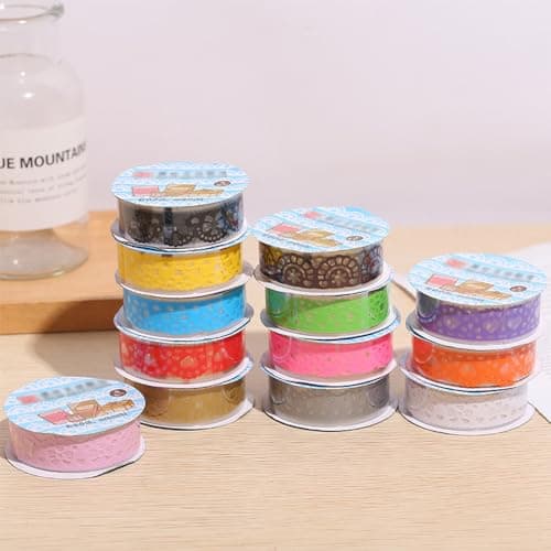 ONEBO 12 Rouleaux Creuse Dentelle Diary Papeterie Autocollant Ruban,Multicolor creux Washi dentelle auto-adhésif,pour Arts, DIY Crafts, Planners, Scrapbooking(100 * 1.5 cm)