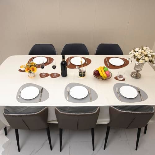 Sets de 4 Table Lavable,Set Couverts de Table,Dessous de Table,Cuir Antidérapant Double Face Imperméables Set Table et Dessous de Verre,Set de Table Lavable Chaleur Résiste(Brun Gris)