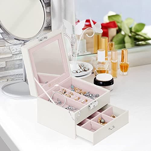 Maverton Coffret à bijoux avec miroir intérieur, Boîte blanche à personnaliser, Coffre à trésors - cadeau personnalisé pour femmes - talisman