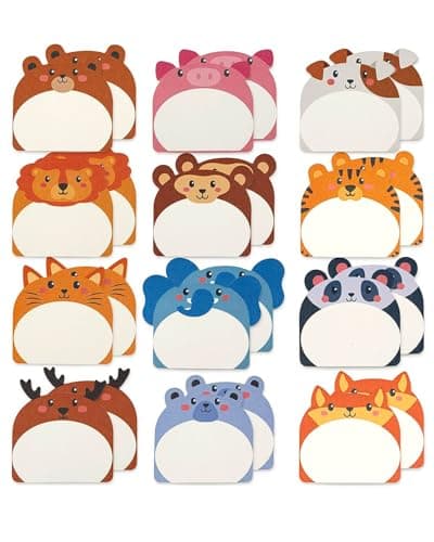 KGDUYC 12pcs Mignon Ensemble de Sticky Notes Autocollantes, Feuille Autocollante Design pour Animaux, Drôles Kawaii Sticky Notes Fantaisie Stationnaires pour L'école, le Bureau