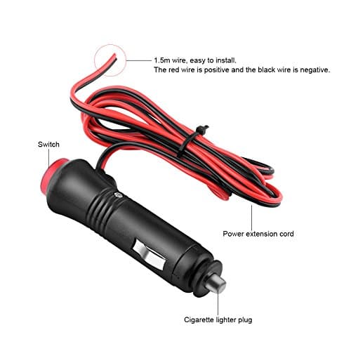 Qiilu 1.5m Mâle Voiture Allume-Cigare Plug, Socket Power Plug Adaptateur sur Arrêt Interrupteur Fusible 12 V 24 V