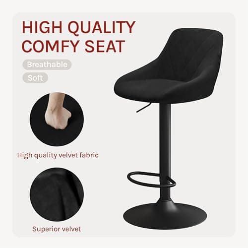 WOLTU 1 x Tabouret de Bar en Velours Hauteur réglable,Noir BH219sz-1