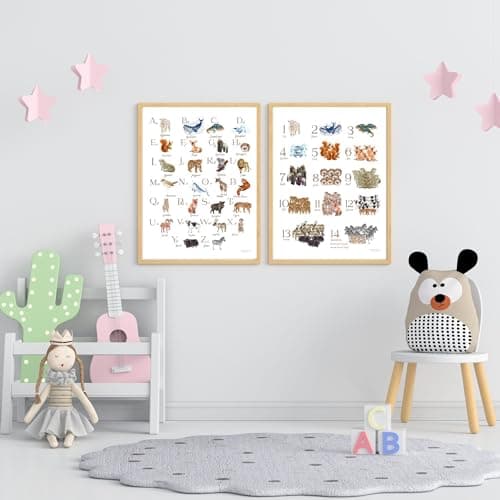 Générique Lot de 2 Affiches Abécédaire Format A3, Alphabet en Français avec Lettres et Animaux Amusants, 350 g/m2, Décoration Éducative pour Chambres d'Enfants et Salles de Classe
