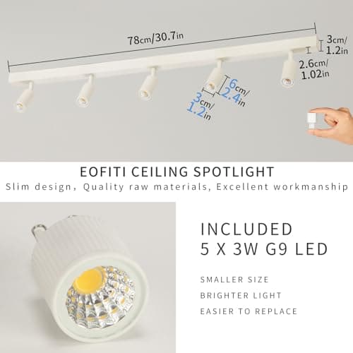 Eofiti Luminaire Plafonnier LED 5 Spots Orientables Moderne Plafonnier Spot Blanc 3W G9 LED 4000K Blanc Naturel 360LM Luminaire Plafond pour Salon Salle à Manger Cuisine Ampoules Incluses