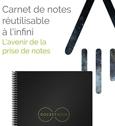 Rocketbook Core Cahier de Note Effacable - Réutilisable Bloc Note Numerique, Notebook A4 Noir Carnet Spirale Page Blanche à Pointillé, Stylo Effacables Pilot Frixion Inclus, Gadget Insolite Utile