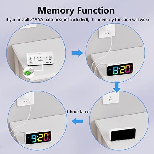 HOMVILLA Reveil, Réveil Numérique avec Grand écran LED, 0-100% Luminosité, 90-120 DB Volume, 2 Alarmes, 12/24H, Fonction Snooze, Port de Recharge USB, (Adaptateur Inclure), Blanc-Couleur
