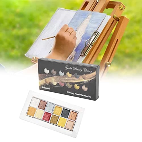 Qcwwy Peinture à L'aquarelle, Pigments éclaircissants Métalliques à Haute Brillance Peinture D'art Sous-pack Solide Peinture à L'aquarelle Nacrée Peinture à L'aquarelle Japonaise Manucure Smudge