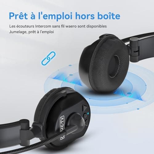 Came-TV Confezione da 9 cuffie interfoniche wireless Waero, sistema di comunicazione interfonico full-duplex, distanza fino a 1200 piedi, con microfono ENR con cancellazione del rumore e funzione mute