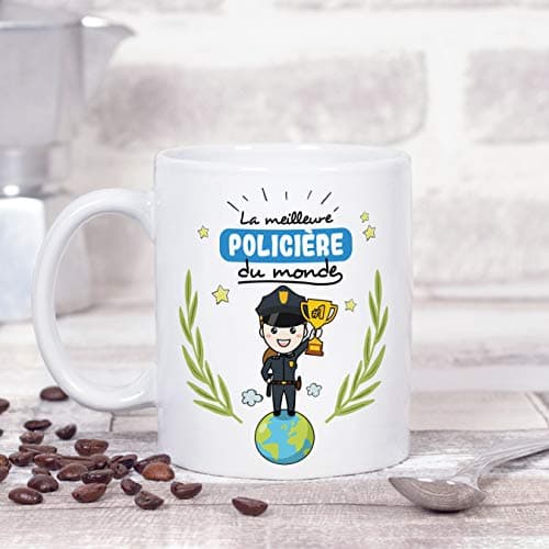 Mugffins Policière Tasses Originales de café et Petit-déjeuner à Donner Travailleurs Professionnels - La Meilleure Policière du Monde - Céramique 350 ML