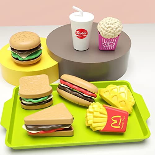 9pcs Simulation Food Toys Set, Mini Kids Kitchen, Kids Role Play Food Toys, Hamburger Hot Dog French Fries Tray Gift Set, Convient aux Enfants âgés de 3 Ans et Plus